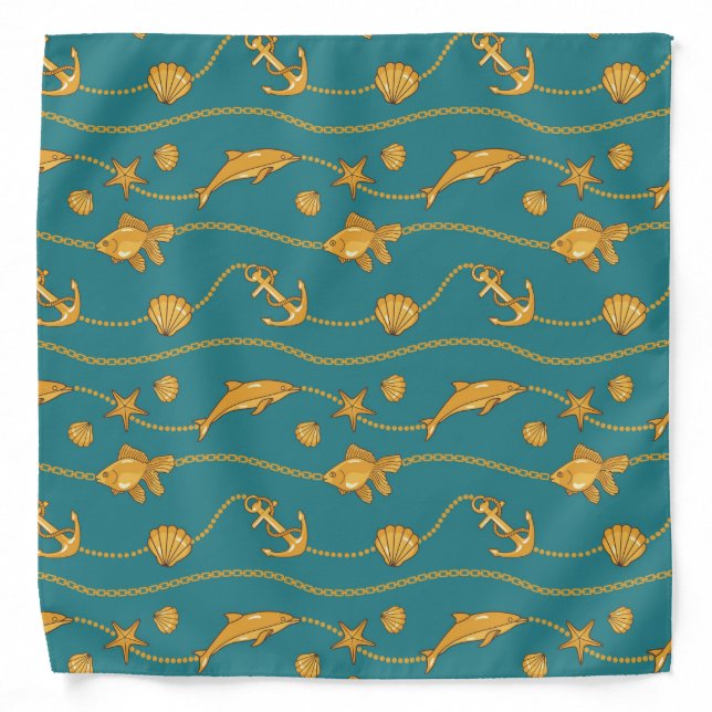 Gold Nautical Pattern Bandana (Front)