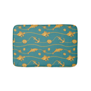 Gold Nautical Pattern Bathroom Mat