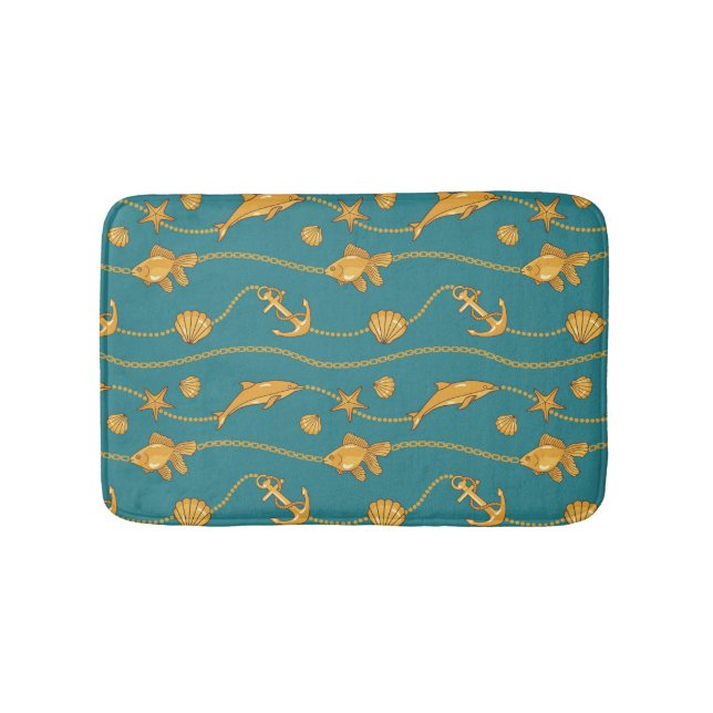 Gold Nautical Pattern Bathroom Mat (Front)