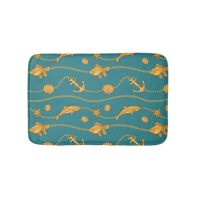 Gold Nautical Pattern Bathroom Mat (Front)