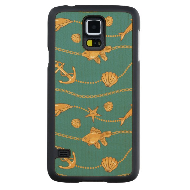 Gold Nautical Pattern Carved Maple Galaxy S5 Slim Case (Back)