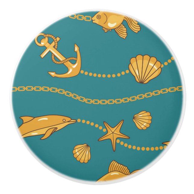Gold Nautical Pattern Ceramic Knob (Front)
