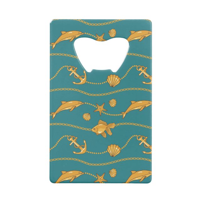 Gold Nautical Pattern Credit Card Bottle Opener (Front)