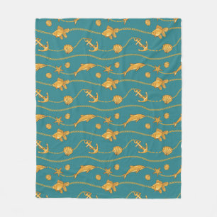 Gold Nautical Pattern Fleece Blanket