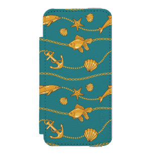 Gold Nautical Pattern iPhone SE/5/5s Wallet Case