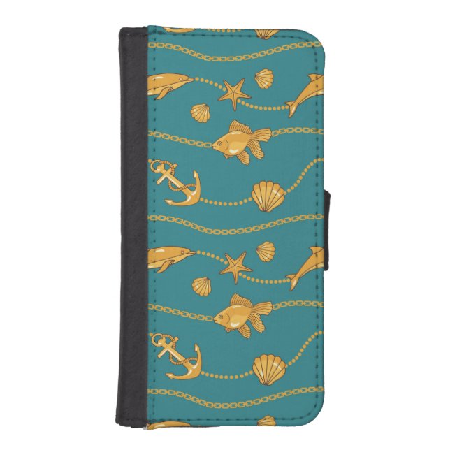 Gold Nautical Pattern iPhone Wallet Case (Front)