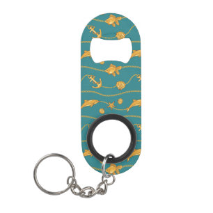 Gold Nautical Pattern Keychain Bottle Opener