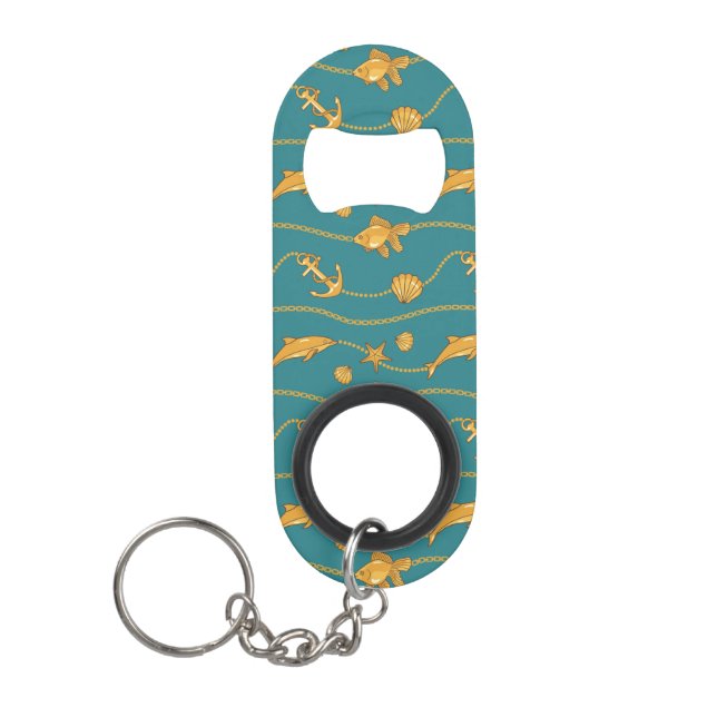 Gold Nautical Pattern Keychain Bottle Opener (Front)