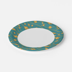 Gold Nautical Pattern Paper Plates