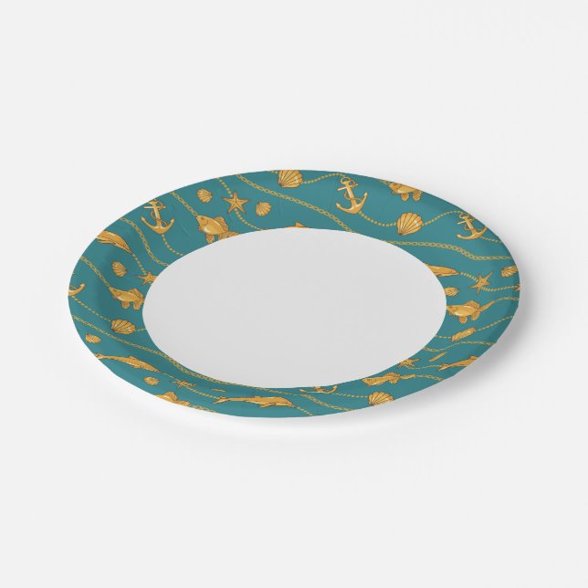 Gold Nautical Pattern Paper Plates (Angled)