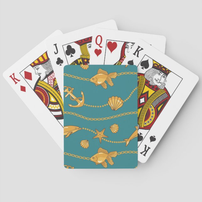 Gold Nautical Pattern Poker Cards (Back)