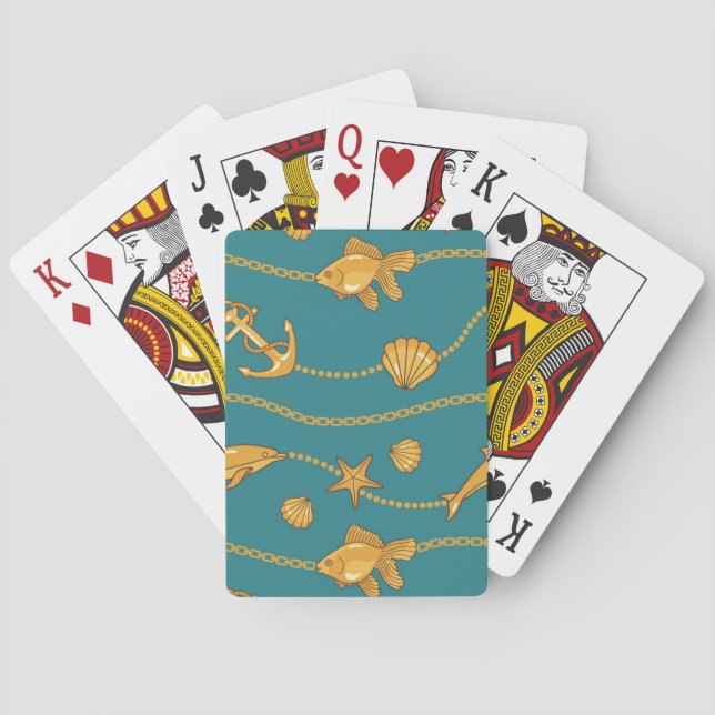 Gold Nautical Pattern Poker Cards (Back)