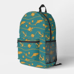 Gold Nautical Pattern Printed Backpack