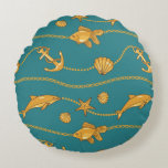 Gold Nautical Pattern Round Pillow