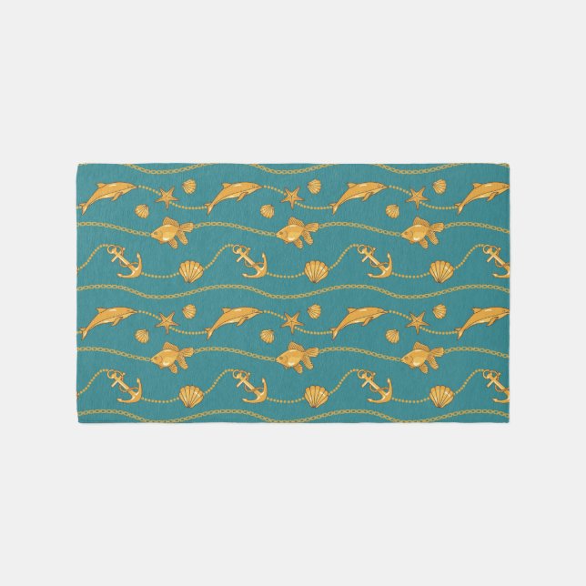 Gold Nautical Pattern Rug (Front)