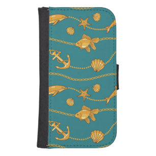 Gold Nautical Pattern Phone Wallet