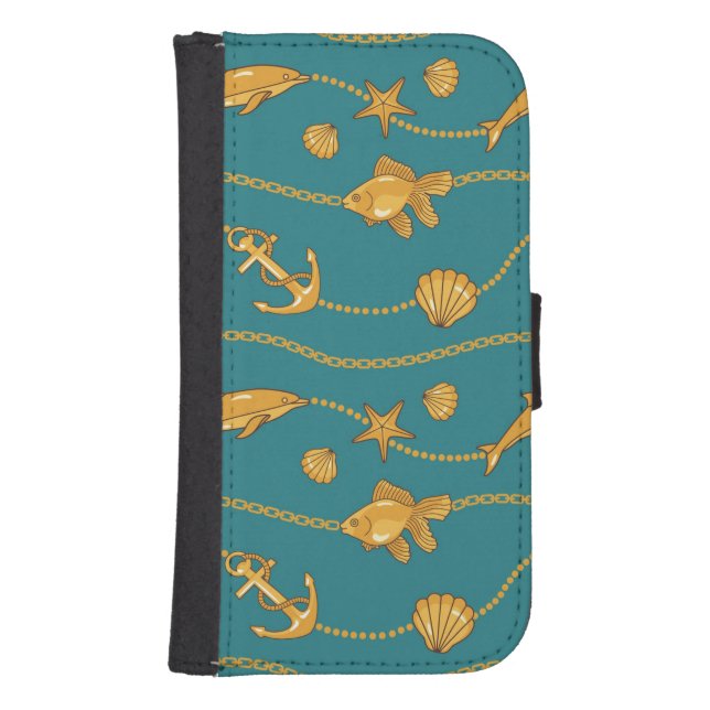 Gold Nautical Pattern Samsung Galaxy Wallet Case (Front)