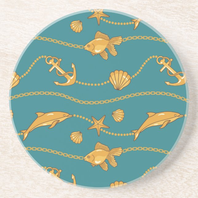 Gold Nautical Pattern Sandstone Coaster (Front)