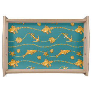 Gold Nautical Pattern Serving Tray