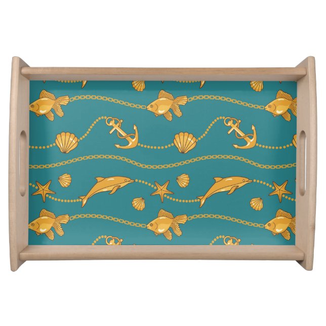 Gold Nautical Pattern Serving Tray (Front)