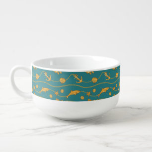 Gold Nautical Pattern Soup Mug