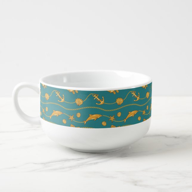 Gold Nautical Pattern Soup Mug (Right)