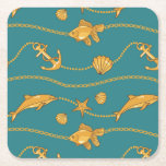 Gold Nautical Pattern Square Paper Coaster
