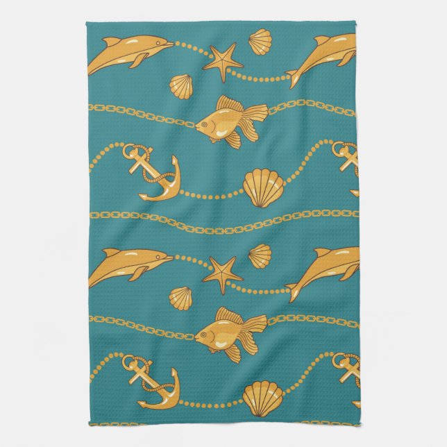 Gold Nautical Pattern Towel (Vertical)