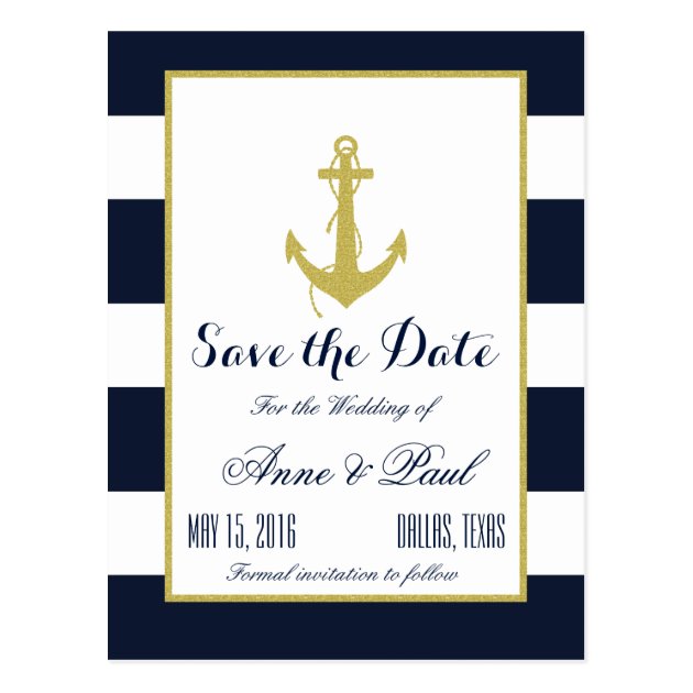 Gold Nautical Save The Date Postcard