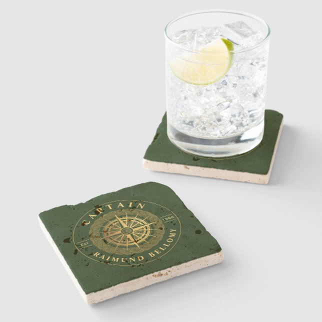 Gold Nautical Stone Coaster (Side)