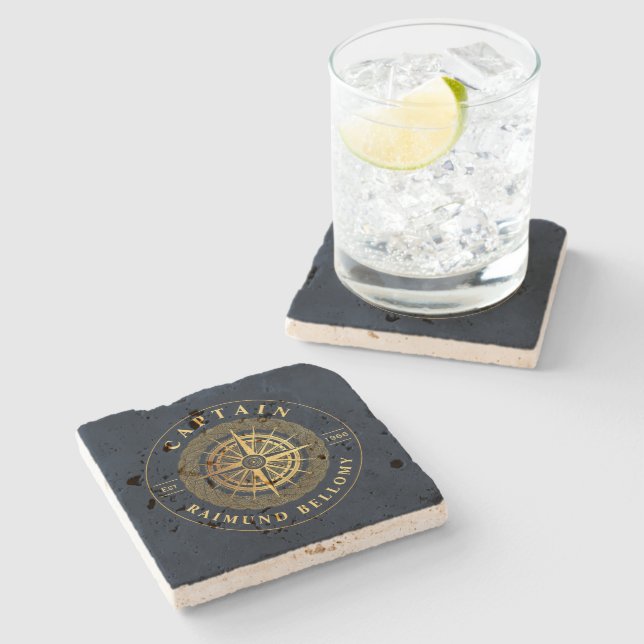 Gold Nautical Stone Coaster (Side)