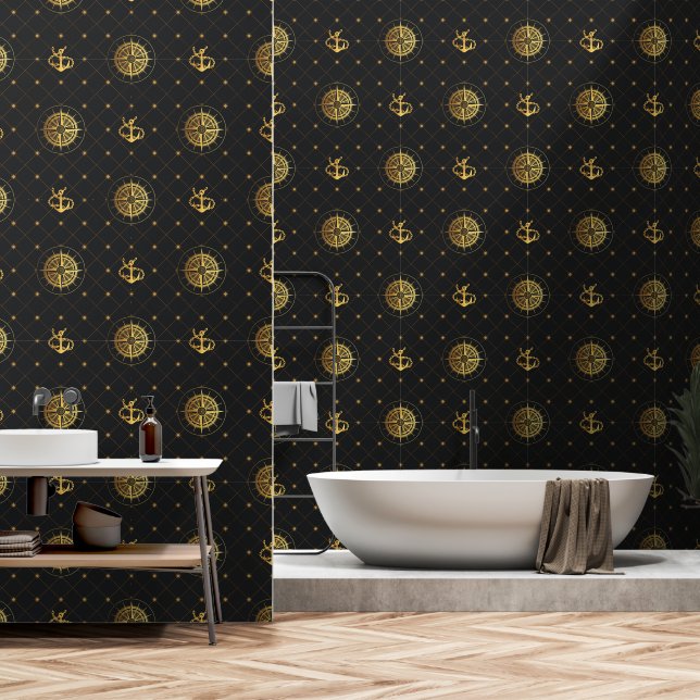 Gold Nautical Wallpaper (Bathroom)