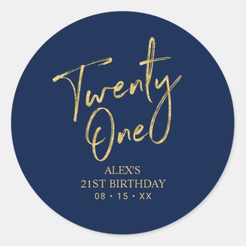 Gold  Navy 21st Birthday Party Favor Thank you Classic Round Sticker