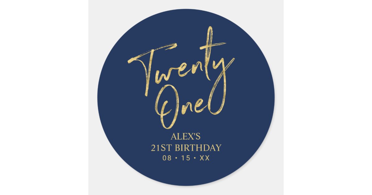 Gold & Navy 21st Birthday Party Favor Thank you Classic Round Sticker ...