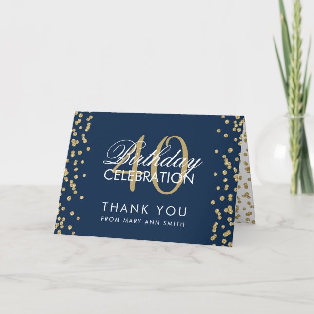 Gold Navy 40th Birthday Thank you Glitter Confetti (Front)