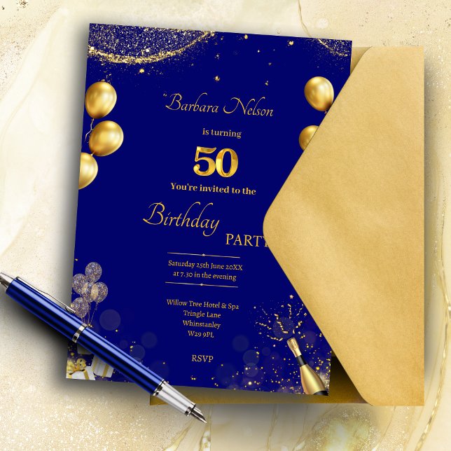Gold & Navy 50th Birthday Party Invitation (Creator Uploaded)