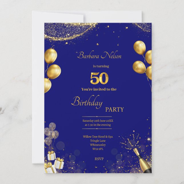 Gold & Navy 50th Birthday Party Invitation (Front)