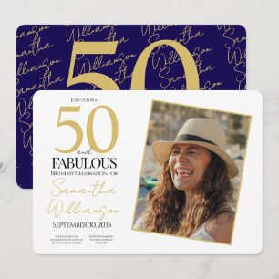 Gold & Navy   50th Fabulous Photo Birthday Party Invitation