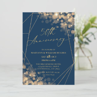 Gold & Navy 50th Wedding Anniversary  Invitation