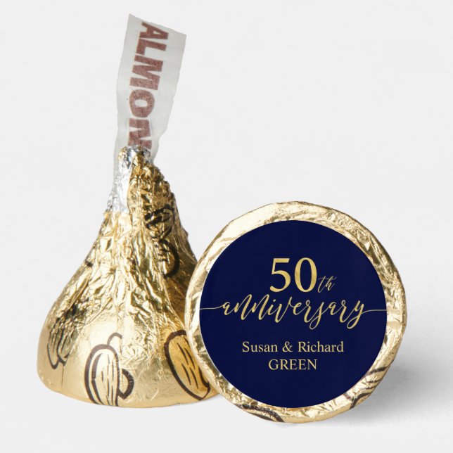 Gold & Navy 50th Wedding Anniversay Celebration Hershey®'s Kisses® (Front)