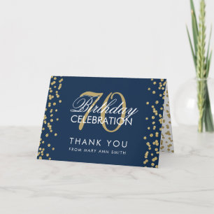 Gold Navy 70th Birthday Thank you Glitter Confetti Card
