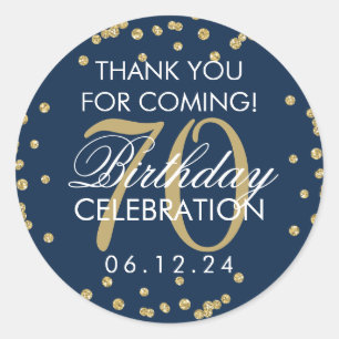 Gold Navy 70th Birthday Thank You Glitter Confetti Classic Round Sticker