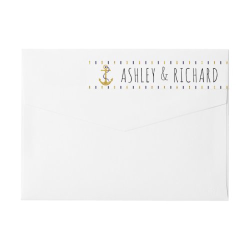 Gold navy anchor stripes modern nautical wedding wrap around label