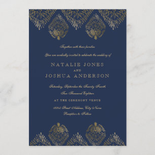 Gold Navy Antique Lace Wedding Invitation