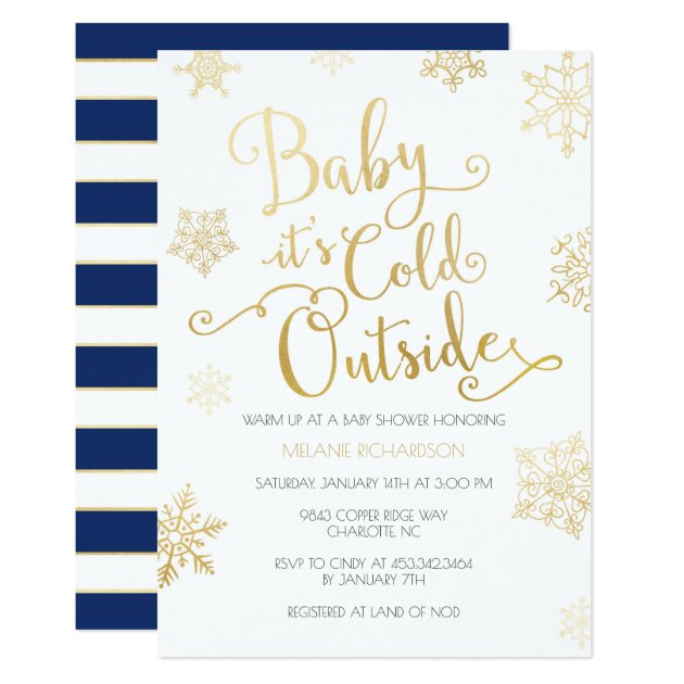 Gold & Navy Baby It's Cold Outside Shower Invite