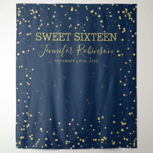Gold  Navy Backdrop Banner Sweet 16 Glitter Dots