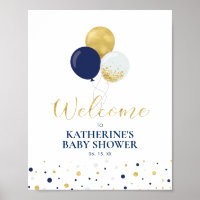 Gold & Navy Balloons | Boy Baby Shower Welcome Poster