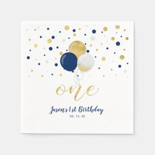 Gold & Navy Balloons, Confetti Boy 1st Birthday Napkins