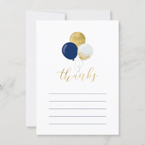 Gold  Navy Balloons  Party Thank You Note Card