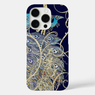 Gold Navy Black Peacock Gold Swirl iPhone 16 Pro Case